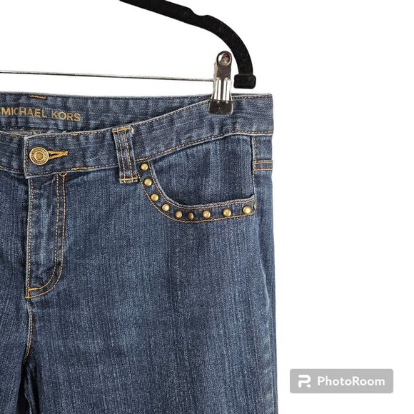 Michael Kors Denim Wide Leg Flare Studded Jeans - Picture 3 of 7